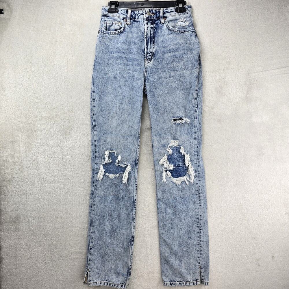 We The Free Jeans Womens 27 Straight Leg High Rise Light Wash Distressed 27x32